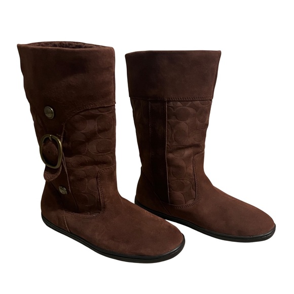 Coach Meyer Brown Mocha Signature Suede Boots Size 6 - Picture 1 of 6